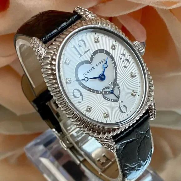 Judith Ripka Sterling Silver Heart Motif MOP Dial Ladies Dress Watch - Picture 2 of 16